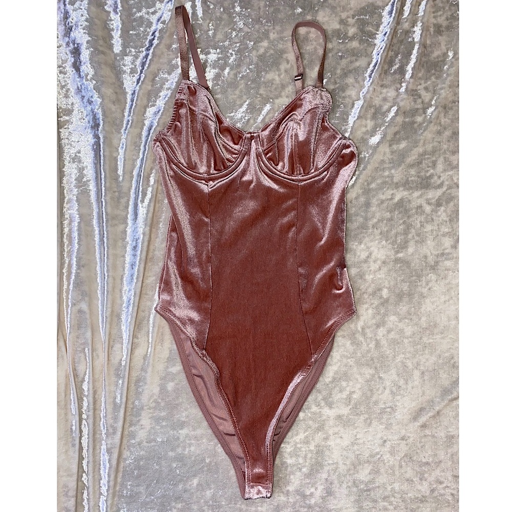 Pink/Peach suede underwire bodysuit